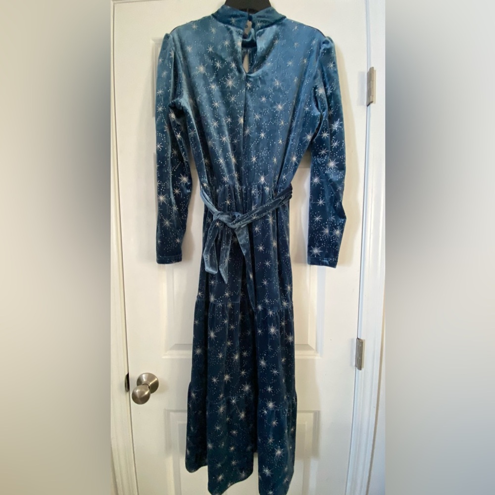 Joe Browns, Blue Velvet Star Pattern Glitter Tiered Midi Dress, UK 14